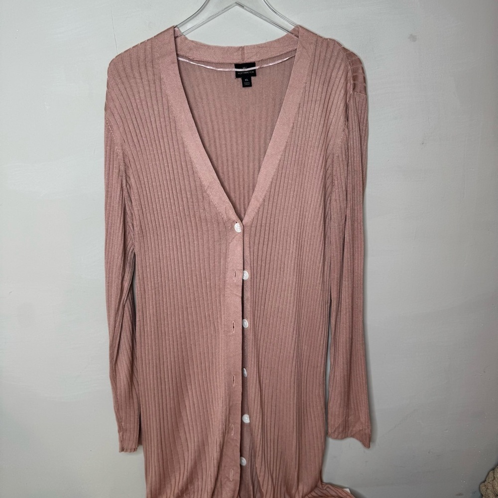 Worthington Coquette mauve Pink Long Sleeve Button Up Fairy Cardigan Womens xL